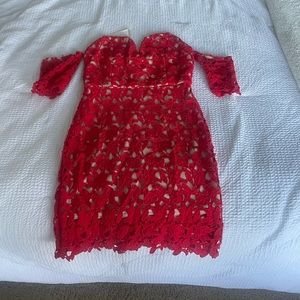 J.O.A red lace dress from revolve
